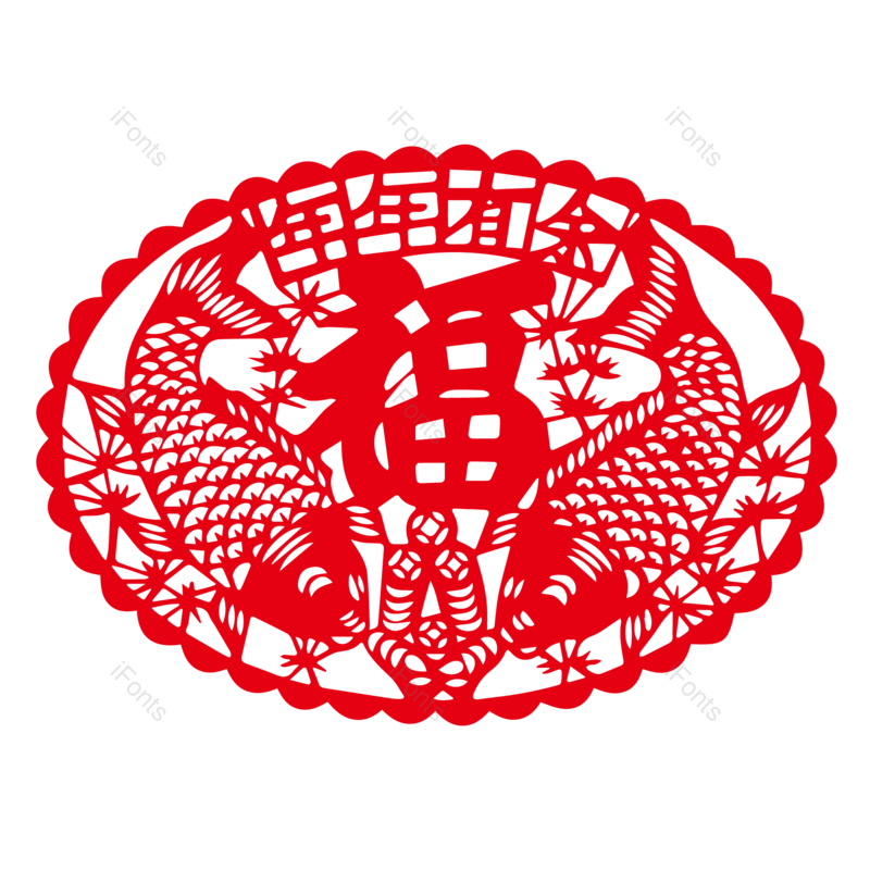 中国风图片,锦鲤元素,窗花PNG,剪纸免抠素材